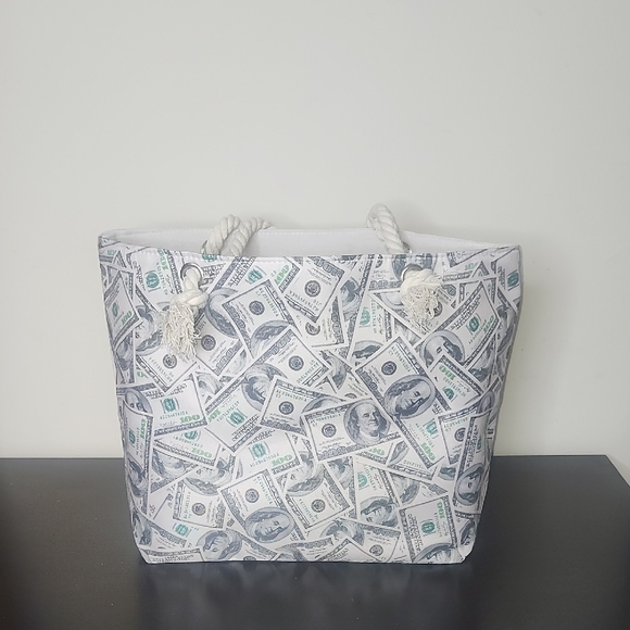 Handbags - Canvas Tote Bag with Dollar Print